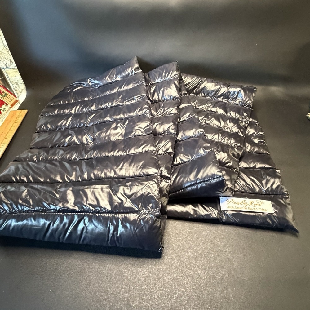 PAISLEY ROAD Duck Down Filled Puffer Scarf Black 73" X 8" Super Soft